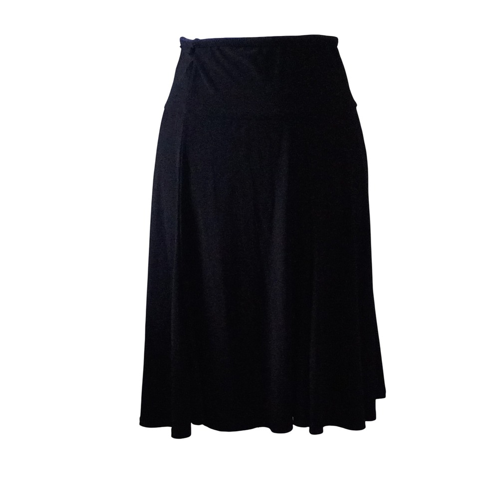 Flowy Jersey Skirt, Black Midi Small Elastic Waist A-Line Jersey‎ Flare Solid